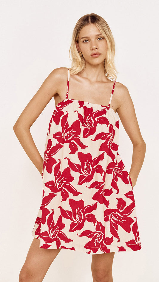 MINKPINK Cotton A-Line Mini Dress in Red Floral