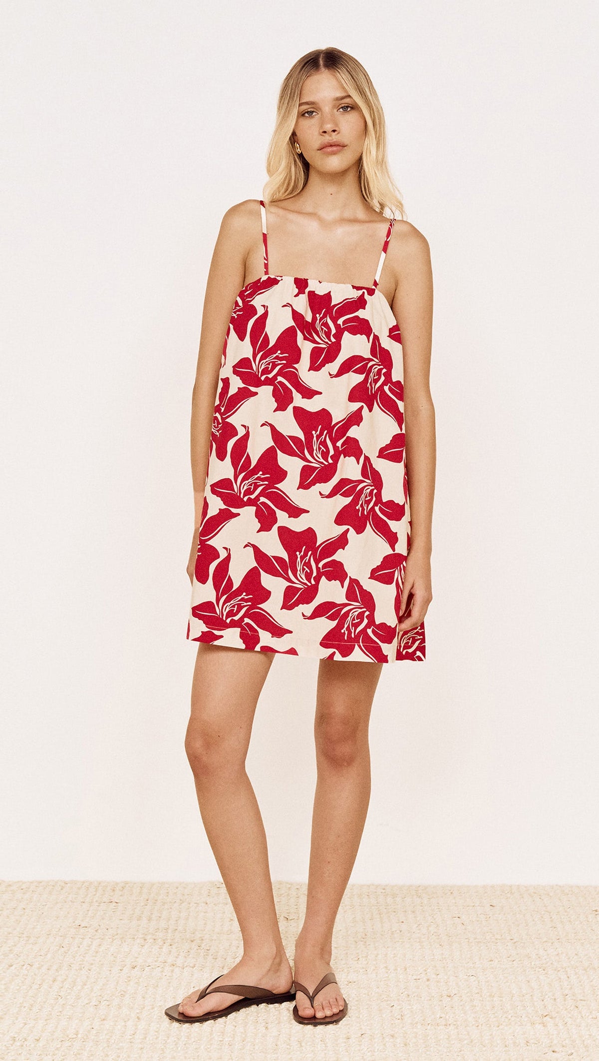 MINKPINK Cotton A-Line Mini Dress in Red Floral